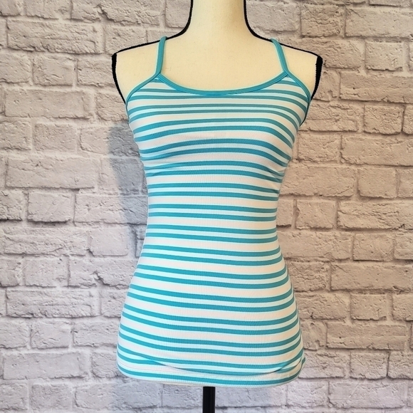 Lululemon Power Y Tank Twin Stripe Spry blue racerback tank top women's size 4 - Picture 3 of 9